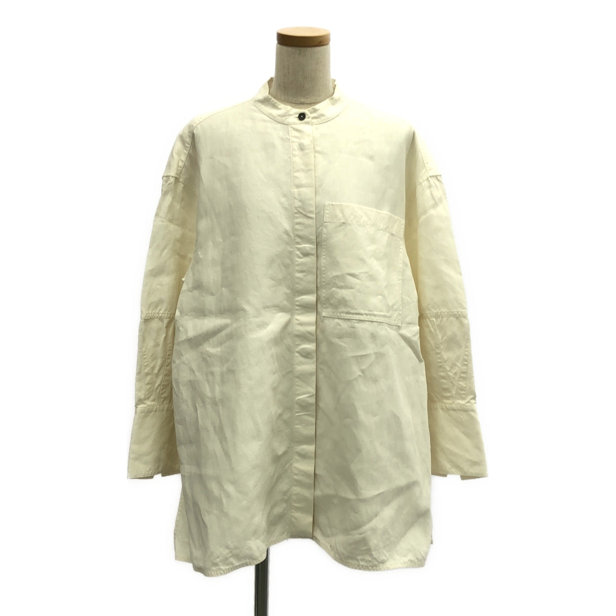 [Good Condition] JIL SANDER | 2022AW | Fly Front Band Collar Over Shirt Blouse | 36 | Ecru | Women's