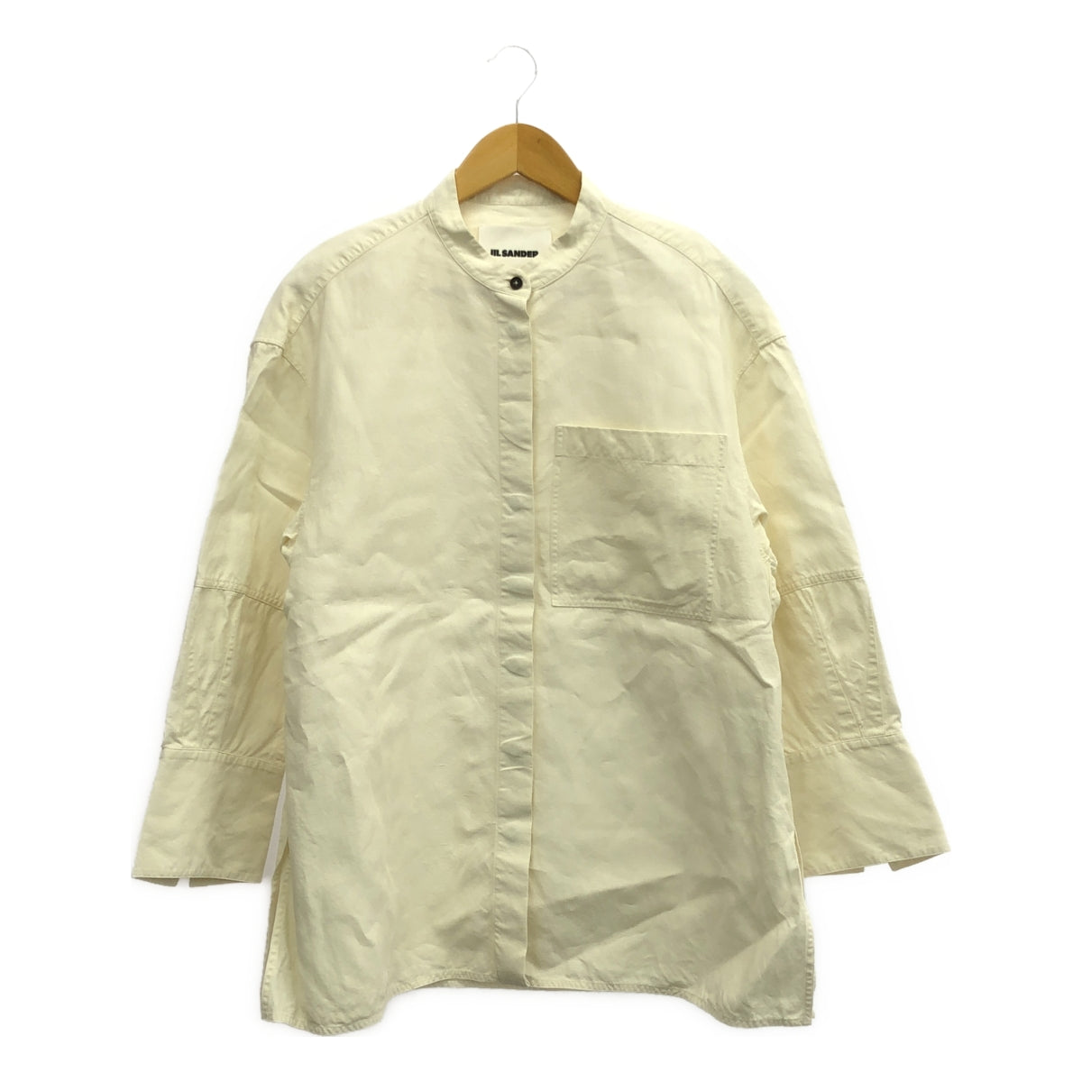 [Good Condition] JIL SANDER | 2022AW | Fly Front Band Collar Over Shirt Blouse | 36 | Ecru | Women's