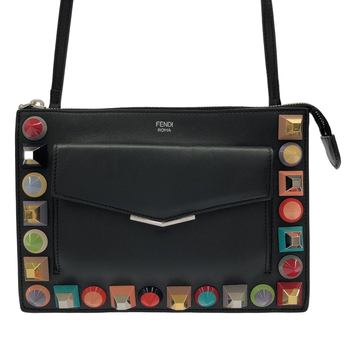 [狀況極佳] FENDI | Toujours 多鉚釘皮革肩背包 | 黑色 | 女款