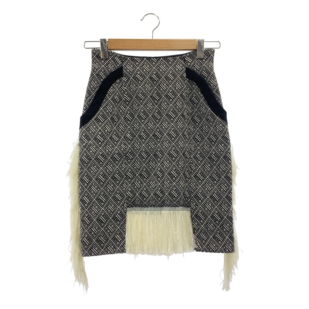 Mame Kurogouchi / マメクロゴウチ | ジャガード フリンジ バックジップ スカート / 裏地付き | 1 |