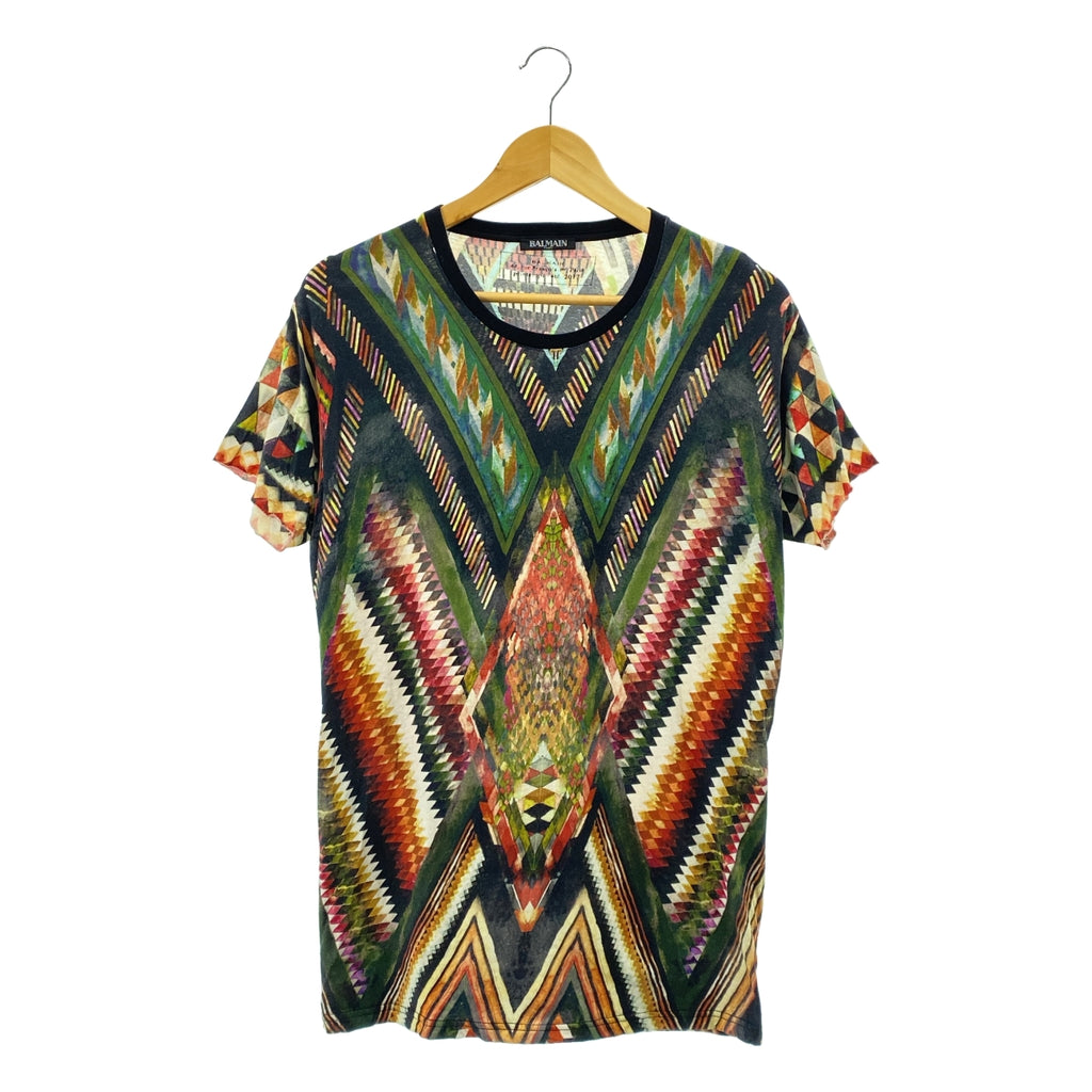 BALMAIN / 발만 | 총 무늬 오버 실루엣 크루 넥 T 셔츠 컷소우 | S | 남성