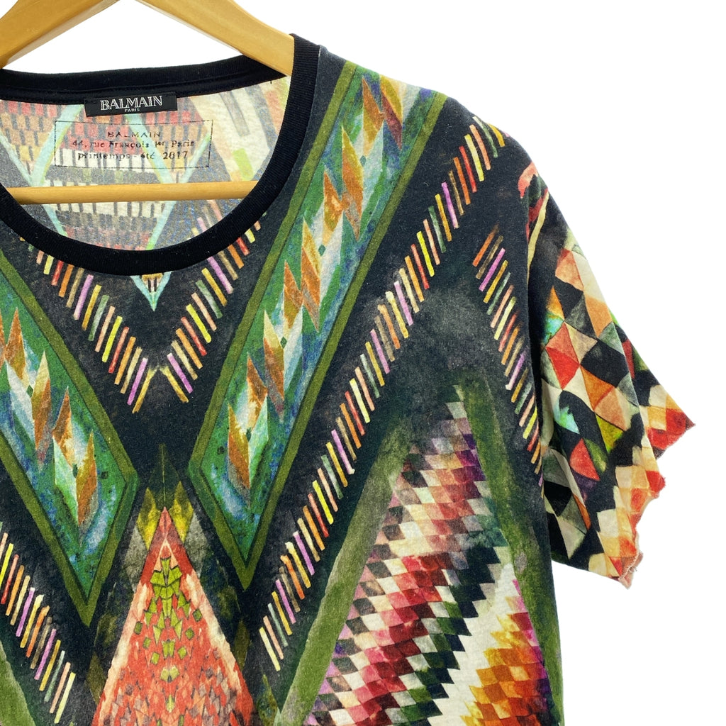 BALMAIN / 발만 | 총 무늬 오버 실루엣 크루 넥 T 셔츠 컷소우 | S | 남성