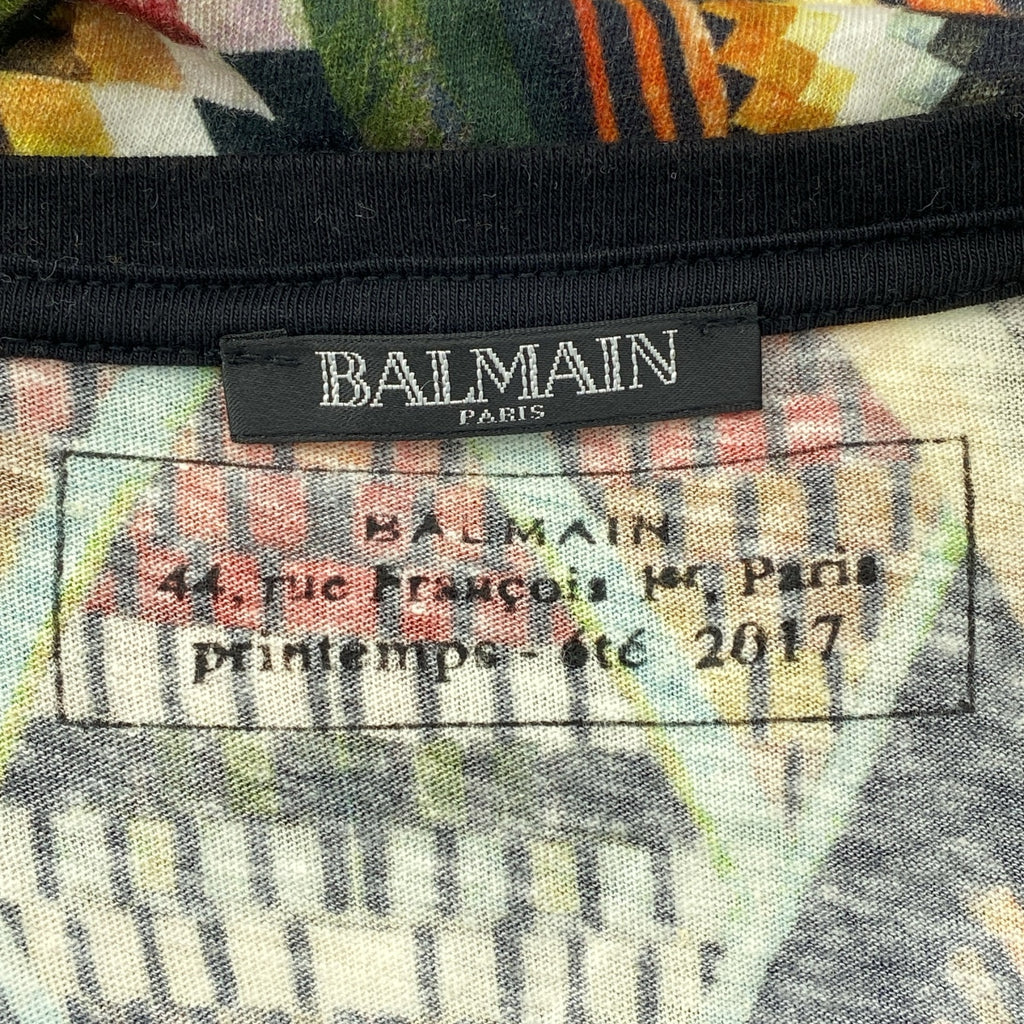 BALMAIN / 발만 | 총 무늬 오버 실루엣 크루 넥 T 셔츠 컷소우 | S | 남성