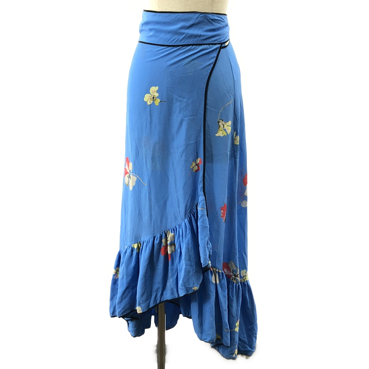 Ganni | 花卉印花裹身荷葉邊長裙 | 36碼 | 藍色 | 女款