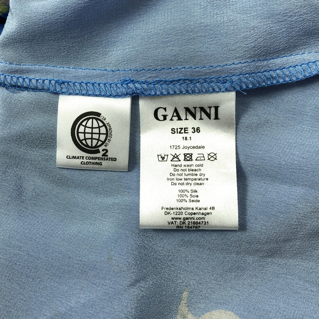 Ganni / ガニー | フラワープリント ラップ フリル ロングスカート | 36 | ブルー | レディース