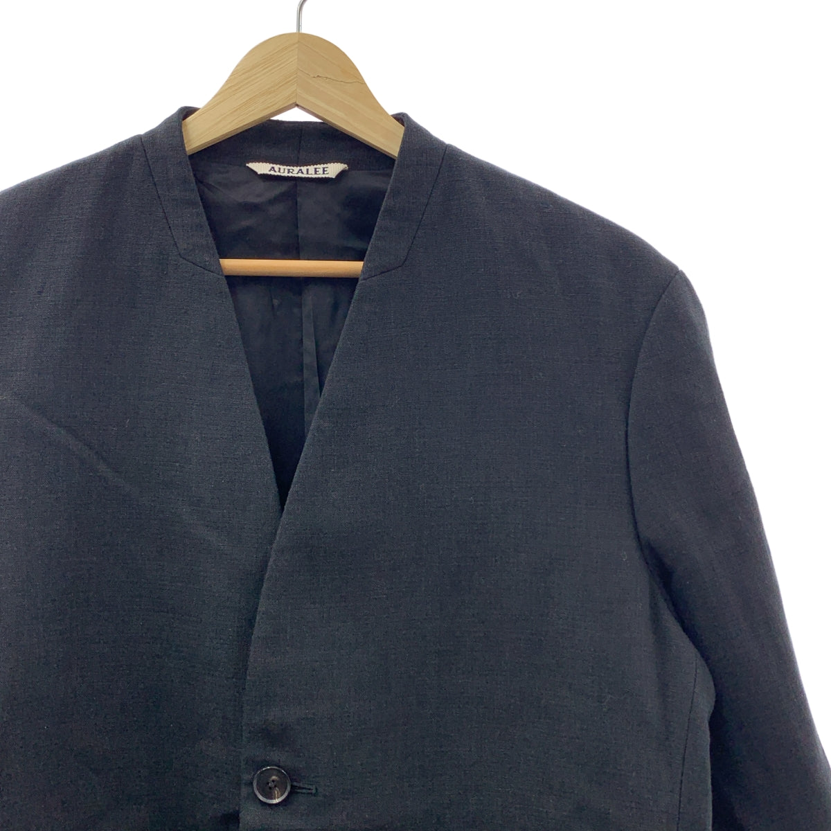 【美品】  AURALEE / オーラリー | 2024SS | DOUBLE CLOTH LINEN NO COLLAR JACKET ダブルクロス リネン ノーカラー ジャケット | 0 | ブラック | レディース