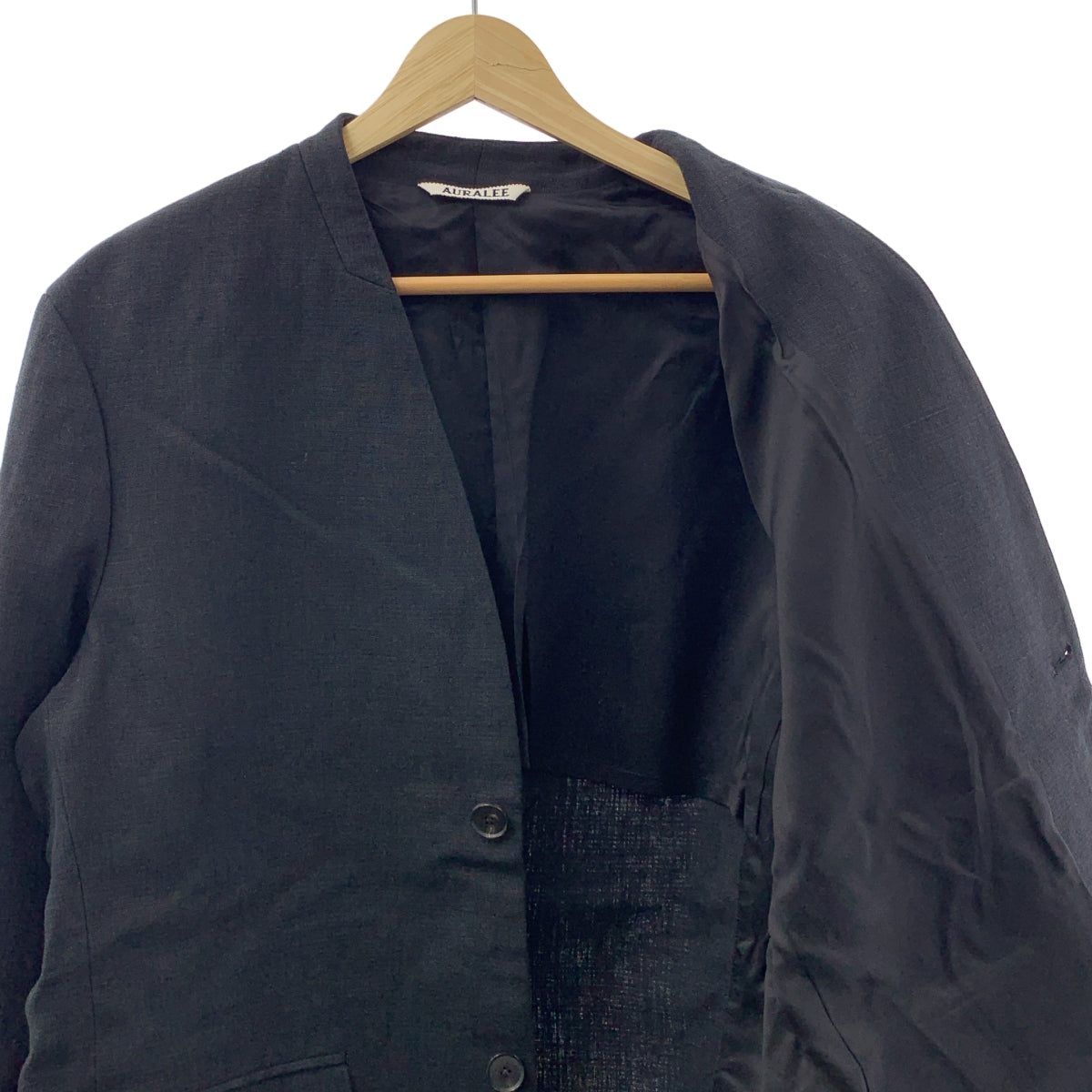 【美品】  AURALEE / オーラリー | 2024SS | DOUBLE CLOTH LINEN NO COLLAR JACKET ダブルクロス リネン ノーカラー ジャケット | 0 | ブラック | レディース