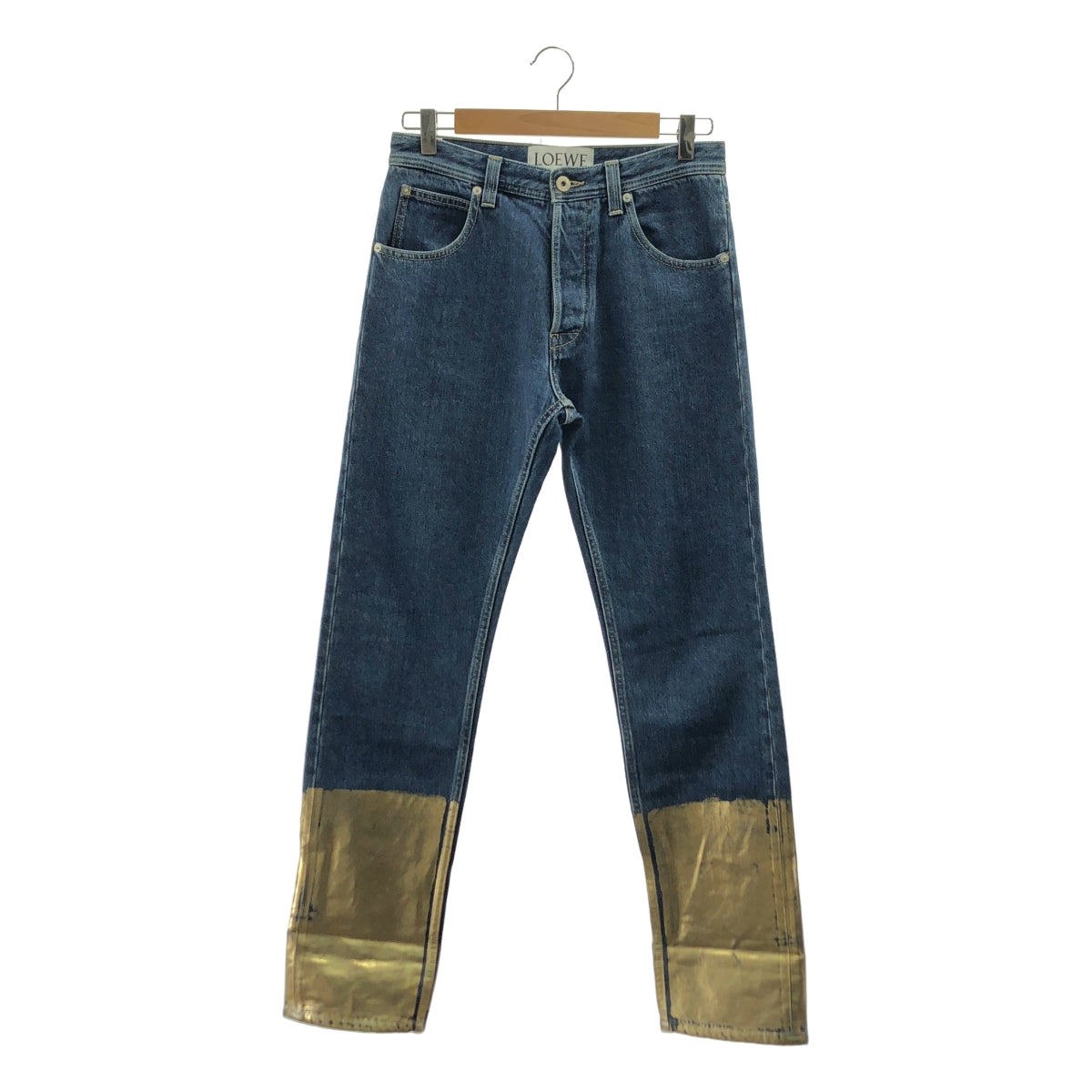 LOEWE / 로에베 | Gold Cuff Fisherman Jeans / 로고 가죽 패치 골드 커프 피셔맨 청바지 데님 팬츠 | 44 | 인디고 | 남성