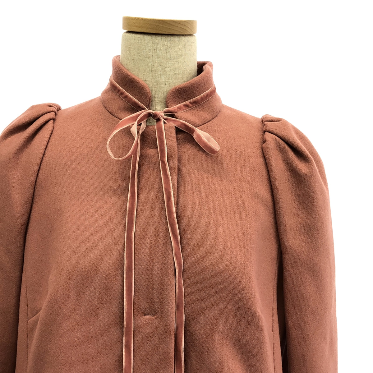 RED VALENTINO / レッドヴァレンティノ | ウール ナイロン ベロアリボン パフスリーブ コート | 40 | ピンク | レディース