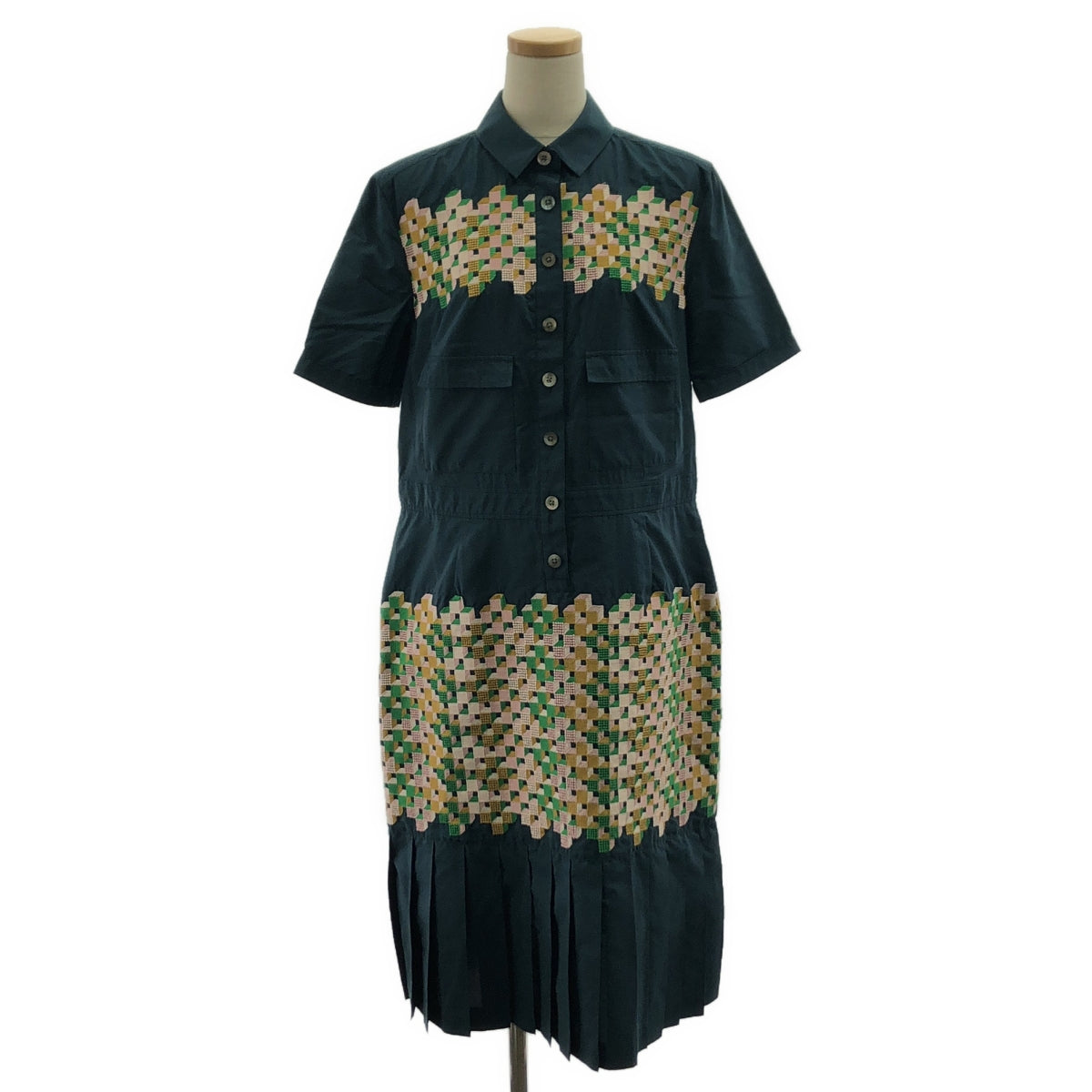 mina perhonen / 미나펠호넨 | 2025SS | kuutio / 쿠티오 실크 코튼 엠브로이드리 플리츠 셔츠 원피스 | 36 |