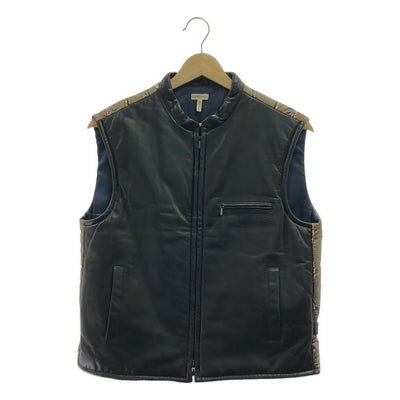 HERMES / エルメス | マルジェラ期 ラムレザー シルク paperoles パプロール柄 切替 中綿ベスト | 36 | レディース