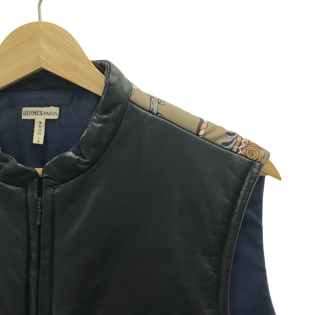 HERMES / エルメス | マルジェラ期 ラムレザー シルク paperoles パプロール柄 切替 中綿ベスト | 36 | レディース