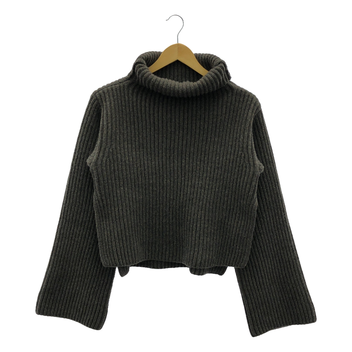 THE SHISHIKUI / シシクイ | HIGH NECK KNIT / カシミヤ ウール リブ スリット タートルネック ニット | F | ブラウン | レディース