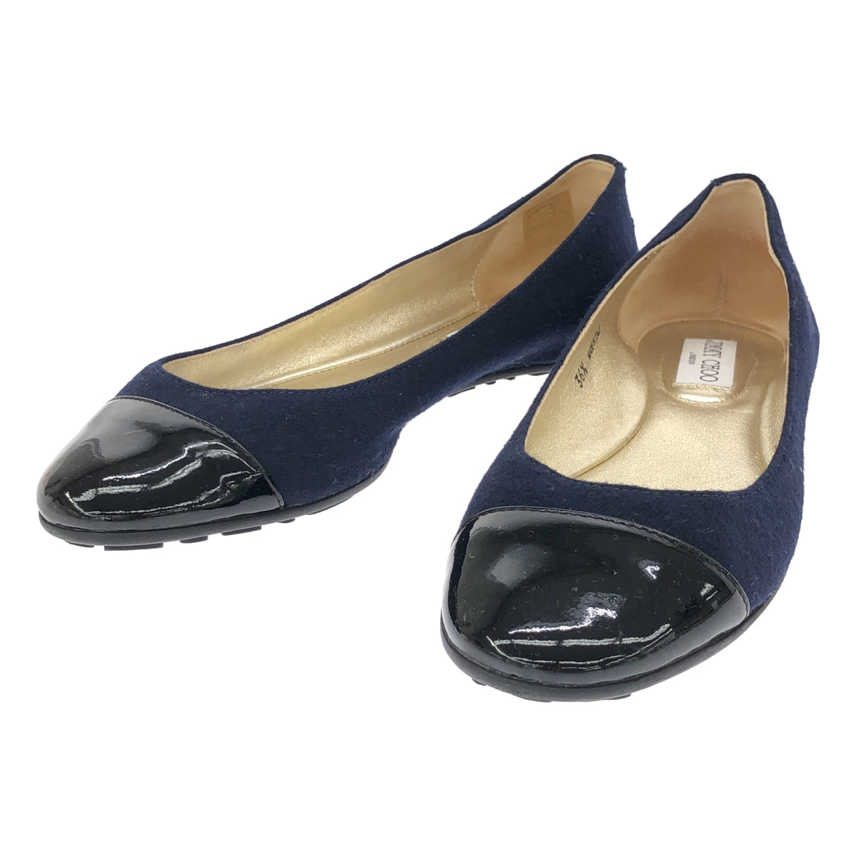 JIMMY CHOO | 漆皮圓頭平底高跟鞋 | 尺寸 36 1/2 | 海軍藍/黑色 | 女款
