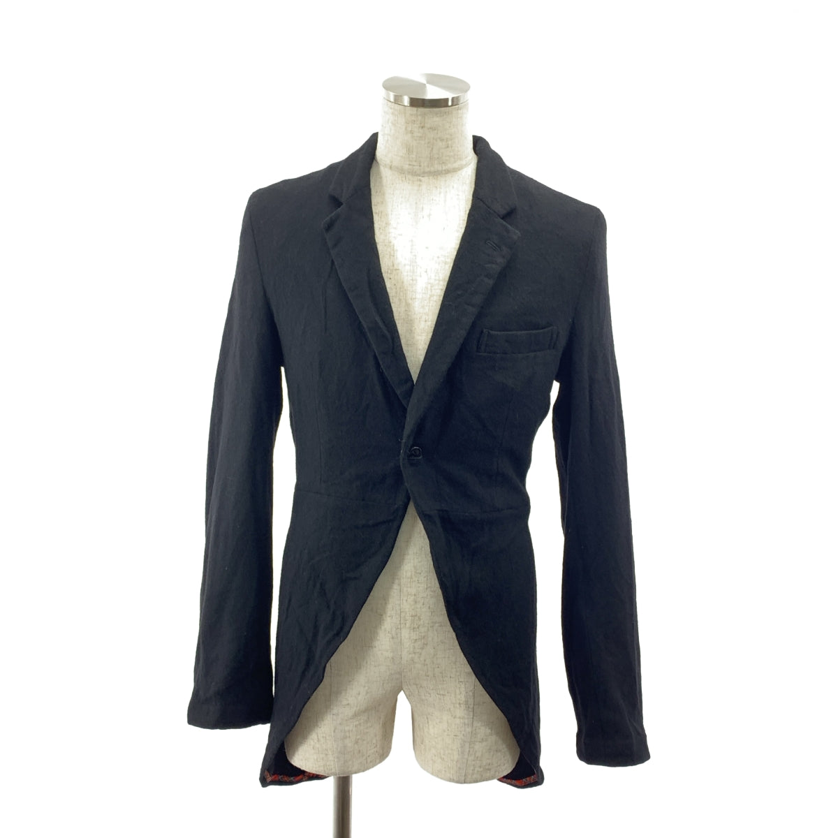 BLACK COMME des GARCONS / ブラックコムデギャルソン | 2010AW | ウール 変形 シングルブレスト ロングジャケット / タータンチェック裏地 | L |