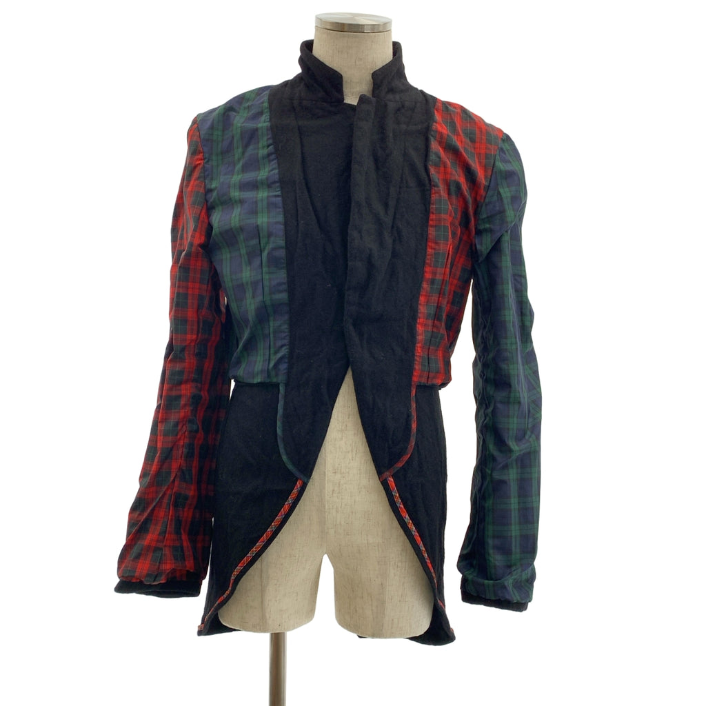 BLACK COMME des GARCONS / ブラックコムデギャルソン | 2010AW | ウール 変形 シングルブレスト ロングジャケット / タータンチェック裏地 | L |