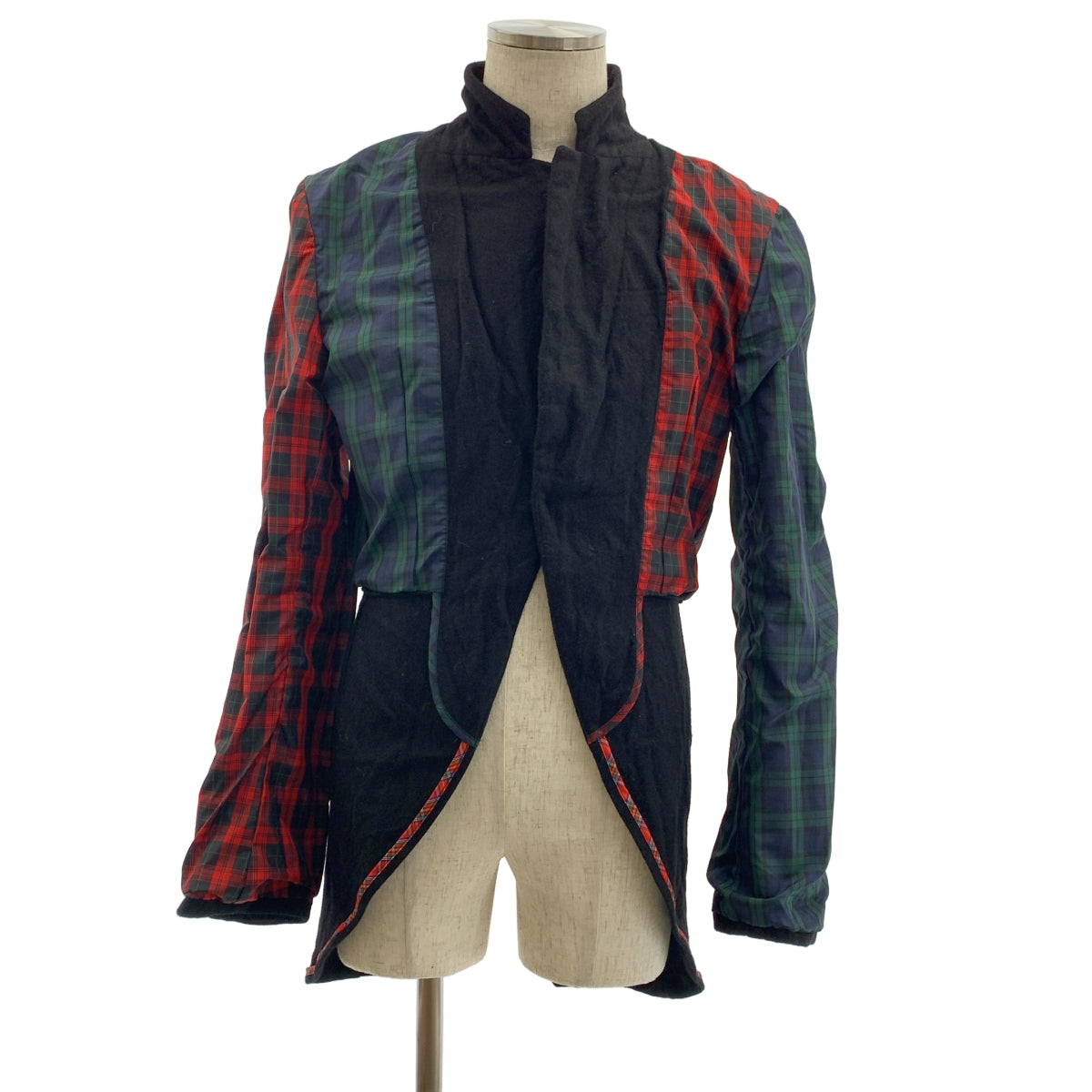 BLACK COMME des GARCONS / ブラックコムデギャルソン | 2010AW | ウール 変形 シングルブレスト ロングジャケット / タータンチェック裏地 | L |
