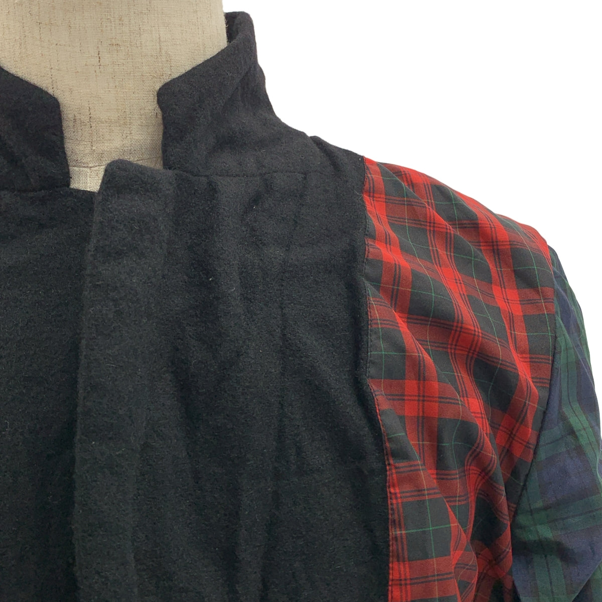 BLACK COMME des GARCONS / ブラックコムデギャルソン | 2010AW | ウール 変形 シングルブレスト ロングジャケット / タータンチェック裏地 | L |