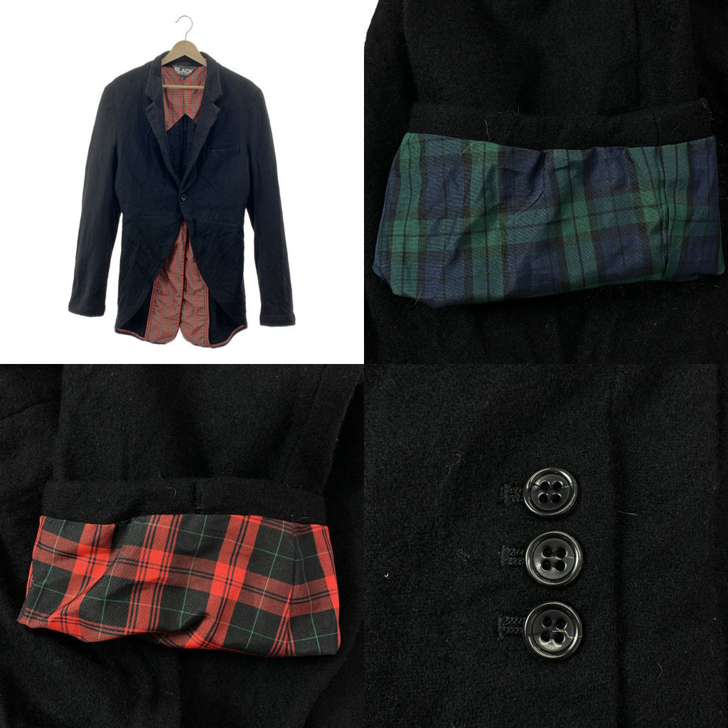 BLACK COMME des GARCONS / ブラックコムデギャルソン | 2010AW | ウール 変形 シングルブレスト ロングジャケット / タータンチェック裏地 | L |