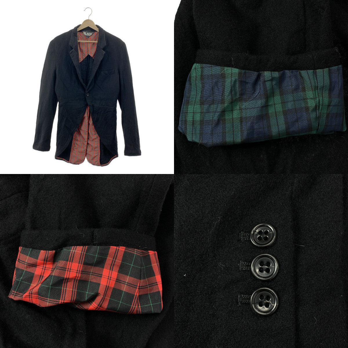 BLACK COMME des GARCONS / ブラックコムデギャルソン | 2010AW | ウール 変形 シングルブレスト ロングジャケット / タータンチェック裏地 | L |