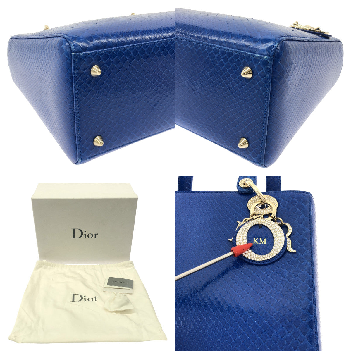 【美品】  Christian Dior / クリスチャンディオール | M05500 パイソンレザー レディディオール ミディアム 2Way ハンドバッグ | ブルー | レディース