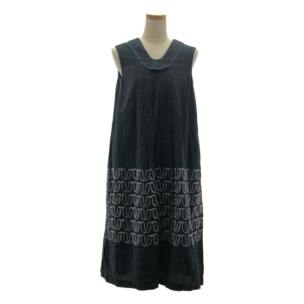 mina perhonen | 2020春夏 |絲帶鳥亞麻刺繡洋裝 | 36 |海軍 |女性的