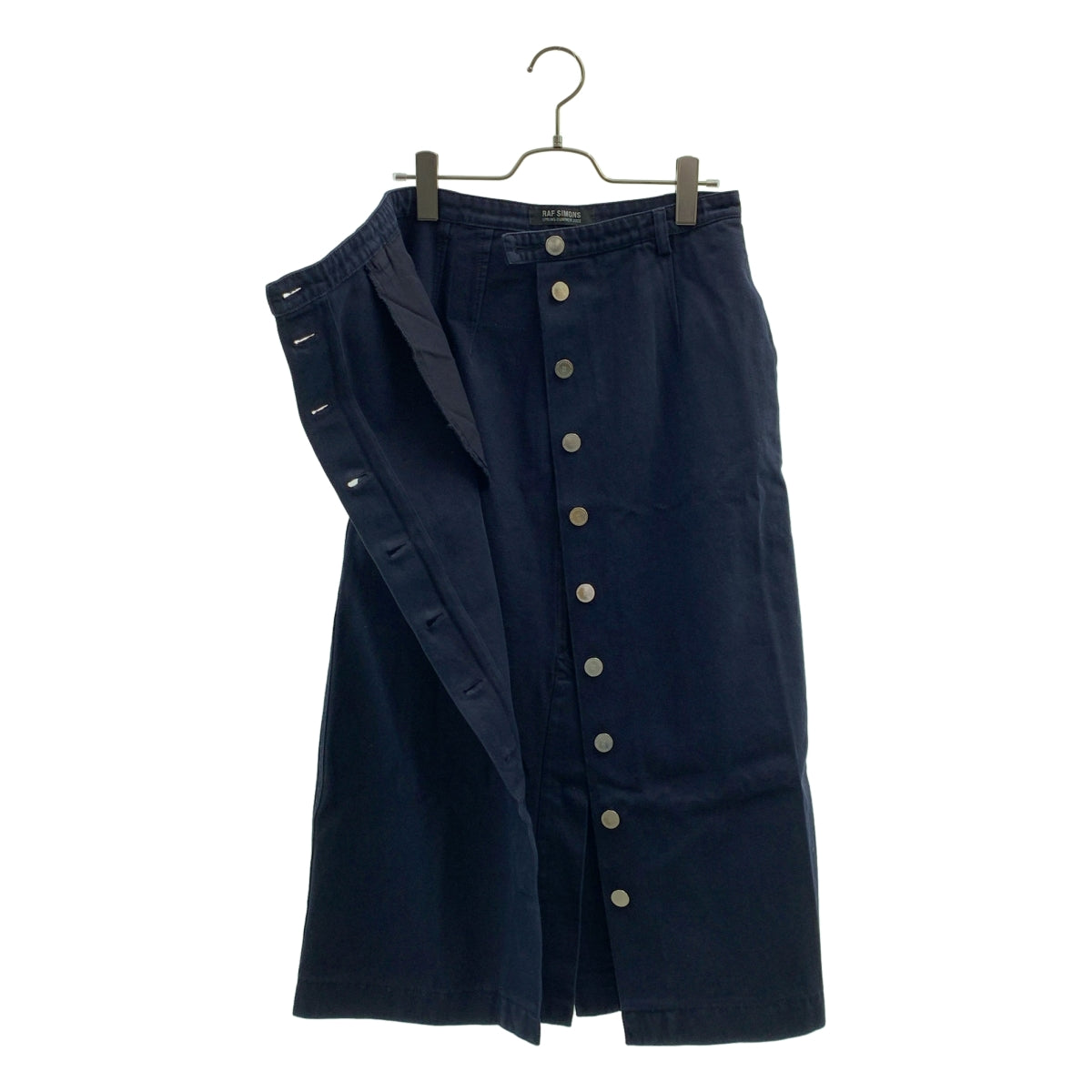 RAF SIMONS / ラフシモンズ | 2022SS | Buttoned up denim skirt レザーロゴ パッチ デニム ロング スカート | 36 | レディース