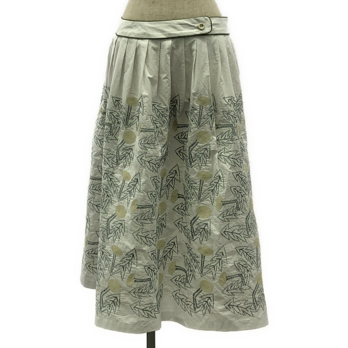 【美品】  mina perhonen / ミナペルホネン | 2018SS | tanpopo / たんぽぽ エンブロイダリー ベルテッド スカート / 裏地付き | 40 | white | レディース