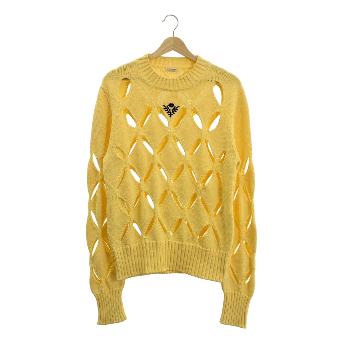 Stefan Cooke | 菱形鏤空花卉刺繡套頭衫 / 棉質刺繡鏤空針織衫 | S 碼 | 黃色 | 女款