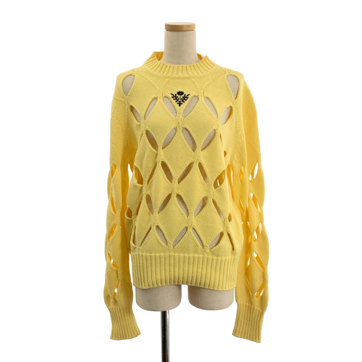 Stefan Cooke | 菱形鏤空花卉刺繡套頭衫 / 棉質刺繡鏤空針織衫 | S 碼 | 黃色 | 女款
