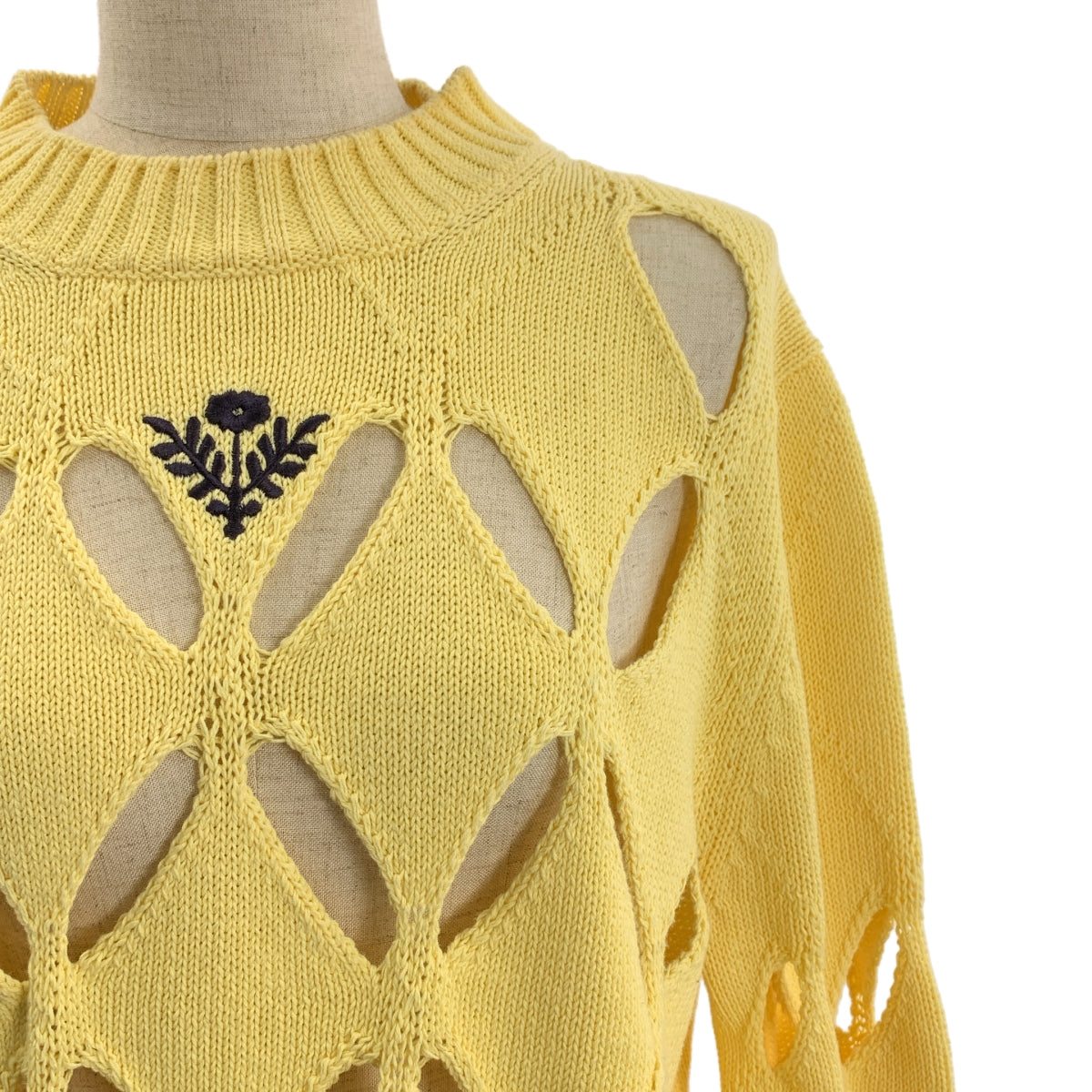 Stefan Cooke | 菱形鏤空花卉刺繡套頭衫 / 棉質刺繡鏤空針織衫 | S 碼 | 黃色 | 女款