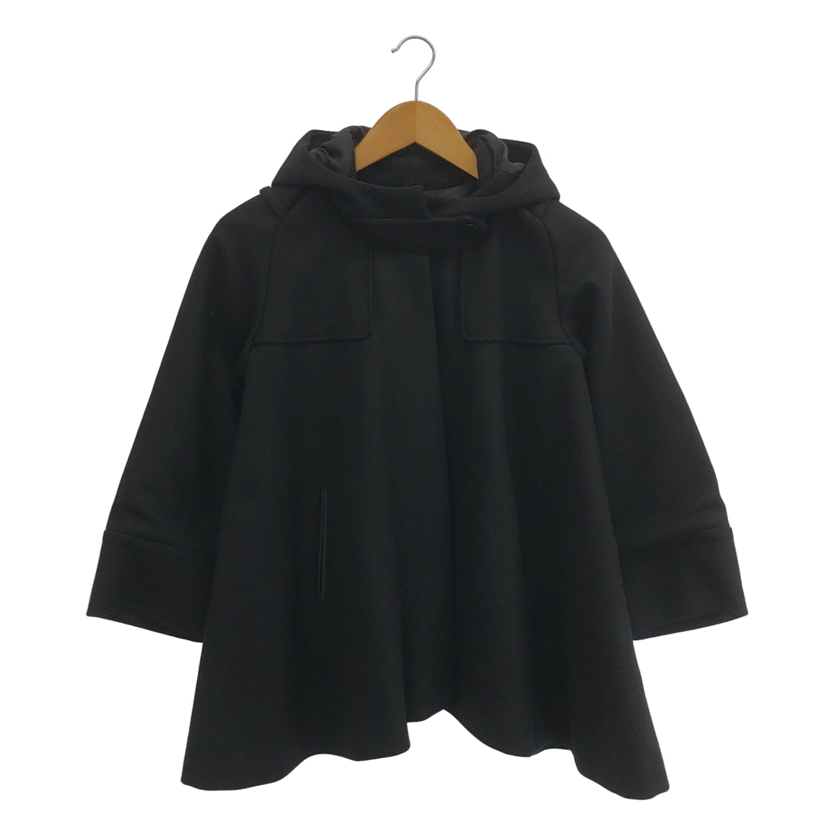 muller of yoshiokubo / ミュラーオブヨシオクボ | カシミヤ混ウール フーデッド ポンチョ ジャケット | 38 | ブラック | レディース