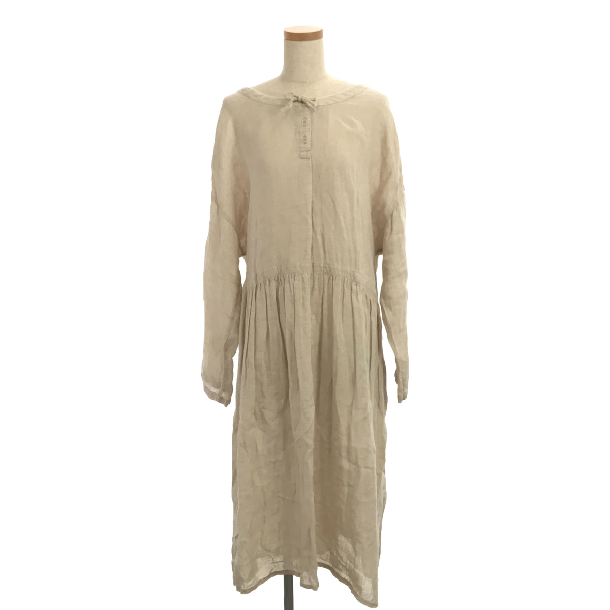 nest robe | Linen long gown wrap dress | Beige | Women's