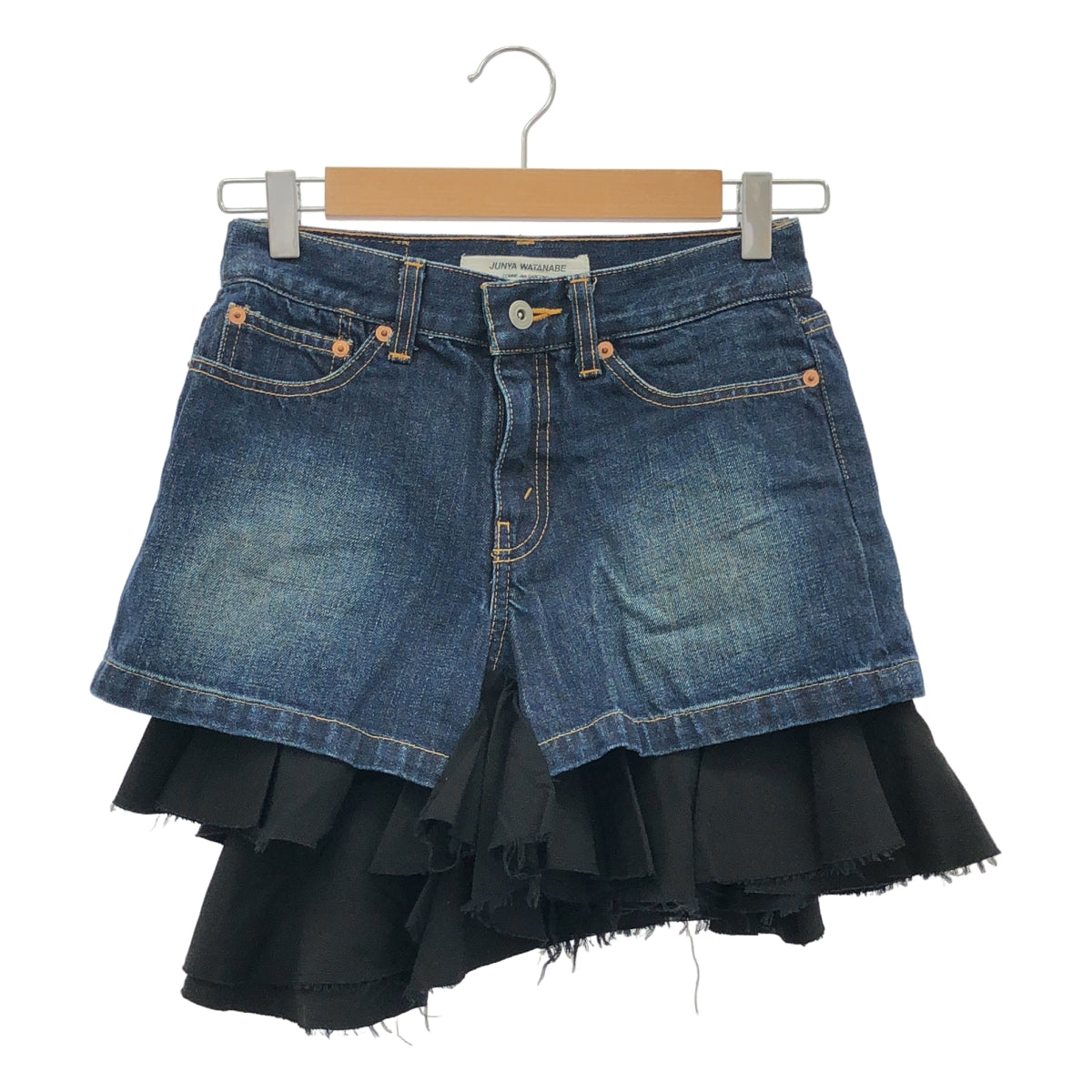 JUNYA WATANABE COMME des GARCONS / 준야와타나베 | 2007AW | 다른 소재 전환 재구성 도킹 가죽 패치 컷오프 데님 스커트 |