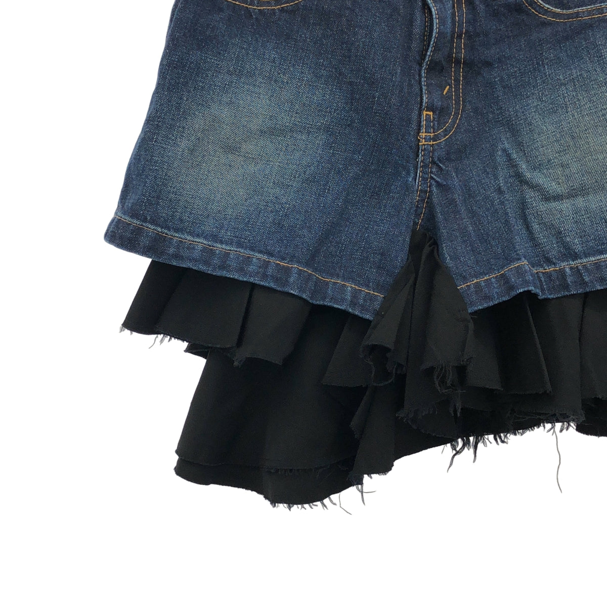 JUNYA WATANABE COMME des GARCONS / 준야와타나베 | 2007AW | 다른 소재 전환 재구성 도킹 가죽 패치 컷오프 데님 스커트 |