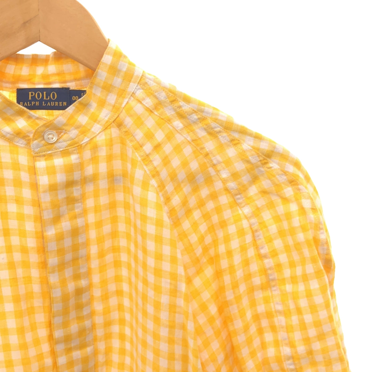 POLO RALPH LAUREN | Gingham Check Linen Puff Sleeve Blouse | 00 | Yellow/White | Women's