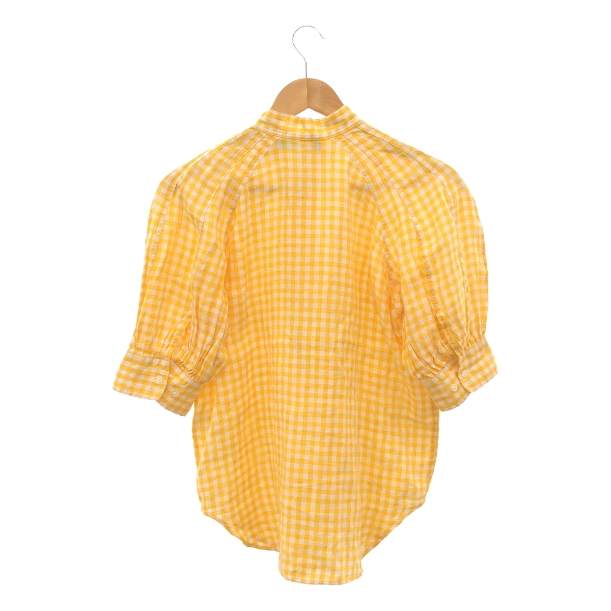 POLO RALPH LAUREN | Gingham Check Linen Puff Sleeve Blouse | 00 | Yellow/White | Women's