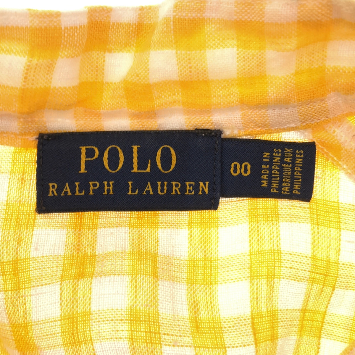 POLO RALPH LAUREN | Gingham Check Linen Puff Sleeve Blouse | 00 | Yellow/White | Women's