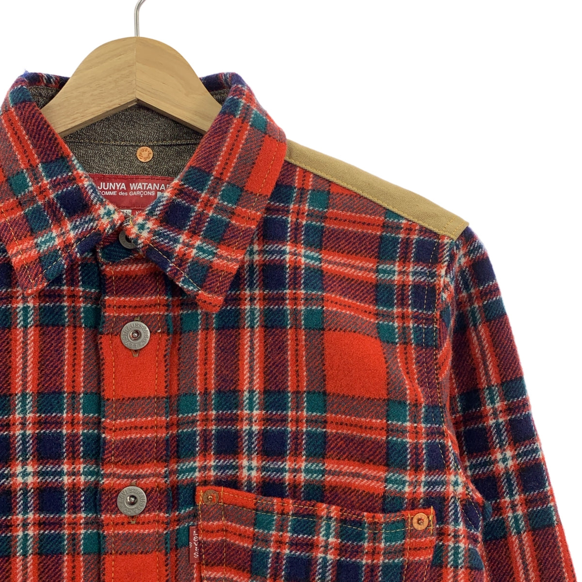 JUNYA WATANABE COMME des GARCONS MAN / 준야와타나베 콤데 걸슨맨 | 2014AW | × Levi's 리바이스 콜라보 울 요크 전환 엘보 패치 셔츠 | XS |