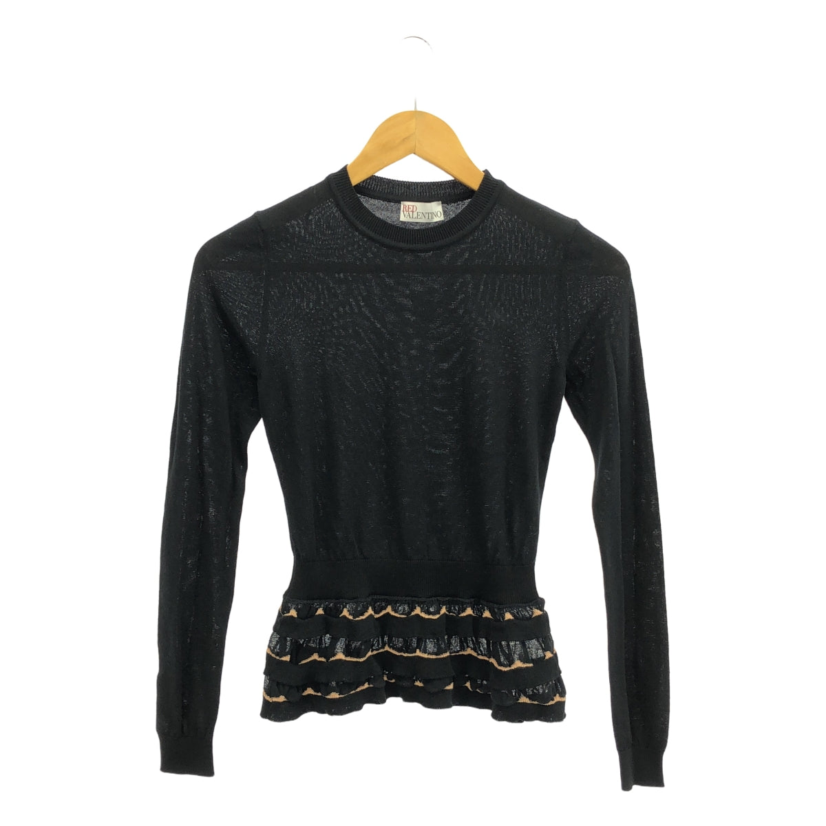RED VALENTINO / レッドヴァレンティノ | 裾フリル クルーネック ニット | ブラック | レディース