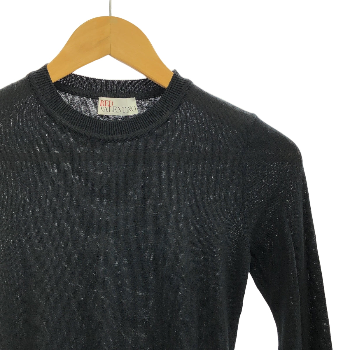 RED VALENTINO / レッドヴァレンティノ | 裾フリル クルーネック ニット | ブラック | レディース