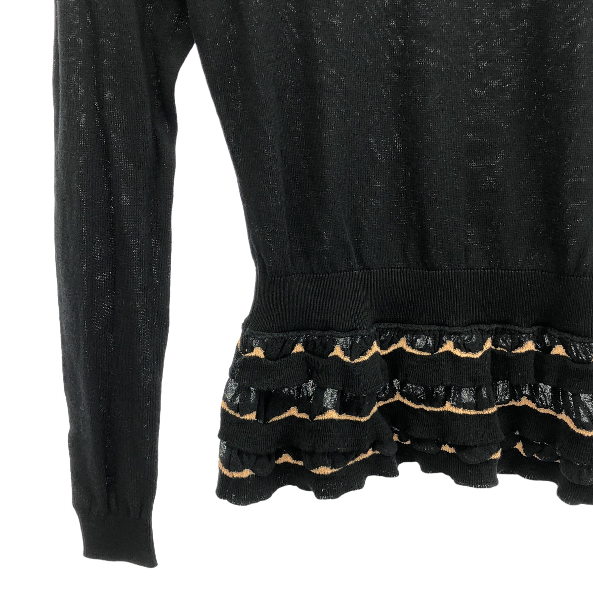 紅華倫天奴 |荷葉邊圓領毛衣 |黑色 |女性的