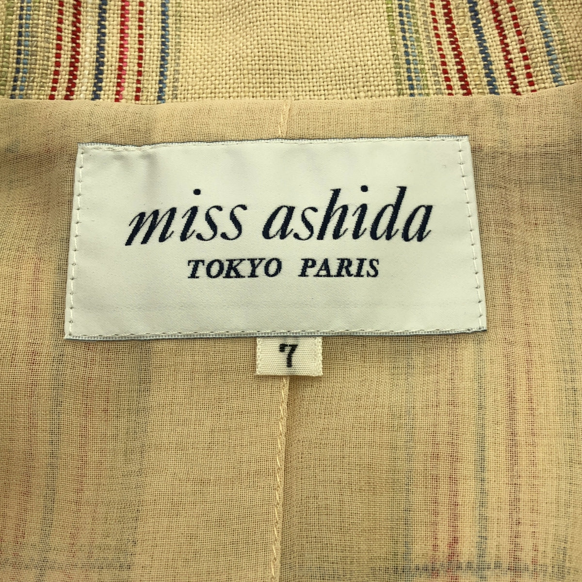 miss ashida.  / ミス アシダ | リネン ウール チェック柄 ビーズ刺しゅう テーラード ジャケット | 7 | イエロー系 | レディース