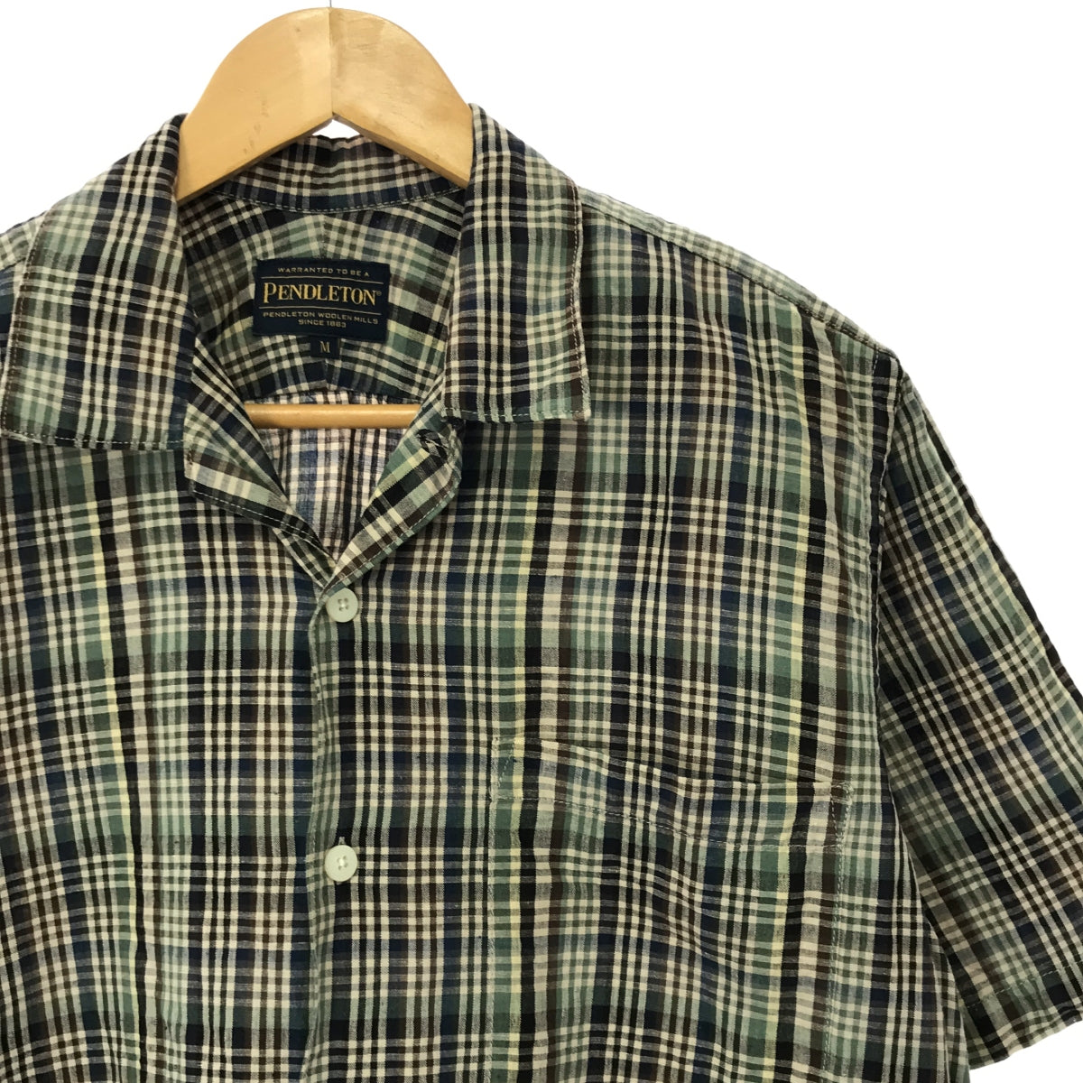 PENDLETON | Cotton linen check open collar short sleeve shirt | M | Men's