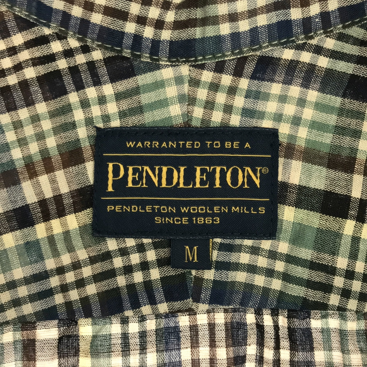 PENDLETON | Cotton linen check open collar short sleeve shirt | M | Men's