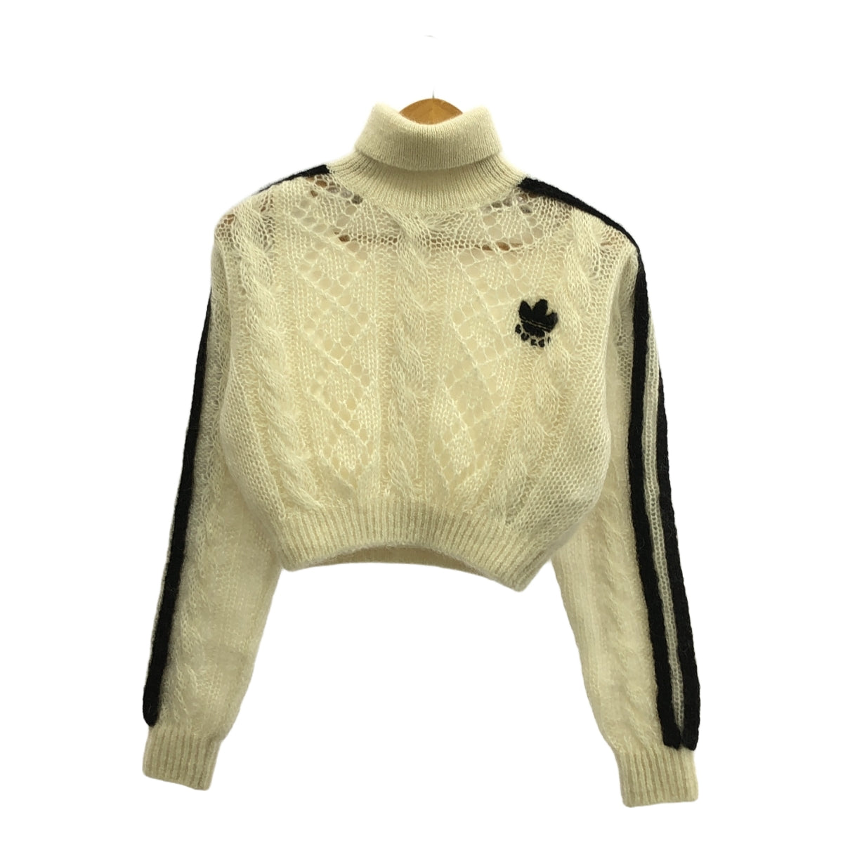 【미품】 GUCCI / 구찌 | × adidas / 아디다스 트레포일 사이드 라인 터틀넥 니트 / 착탈 가능 이너 첨부 | M | 오프 화이트 | 여성