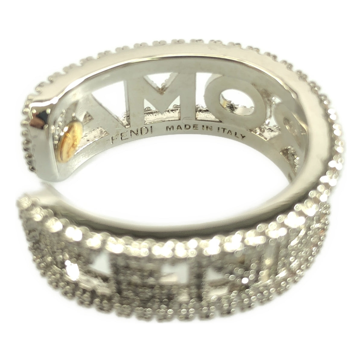 【미품】 FENDI / 펜디 | 로고 파벨링 라인 스톤 이어 커프 | 실버 | 여성