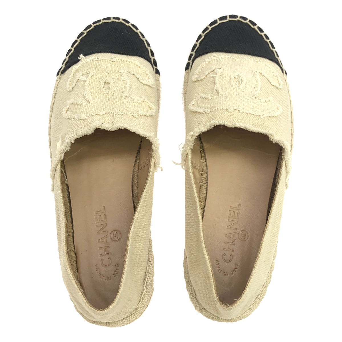 CHANEL | Leather Coco Mark Espadrilles Slip-On | Size 38 | Women's