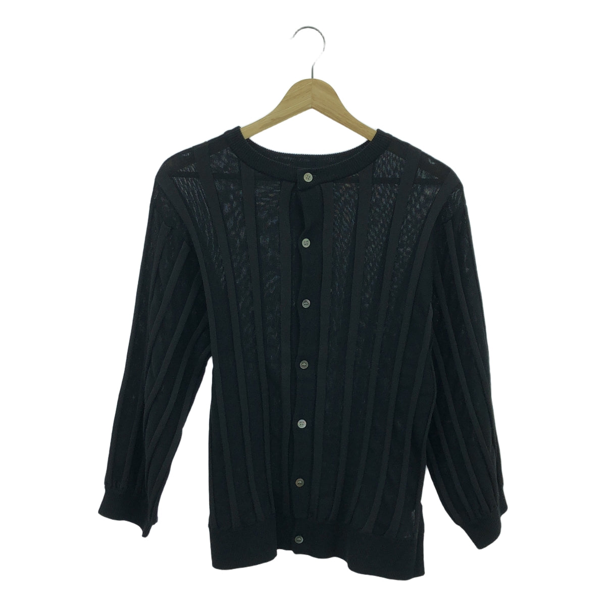[狀況良好] ZUCCa |條紋褶皺針織開襟衫 | M |黑色 |女性的