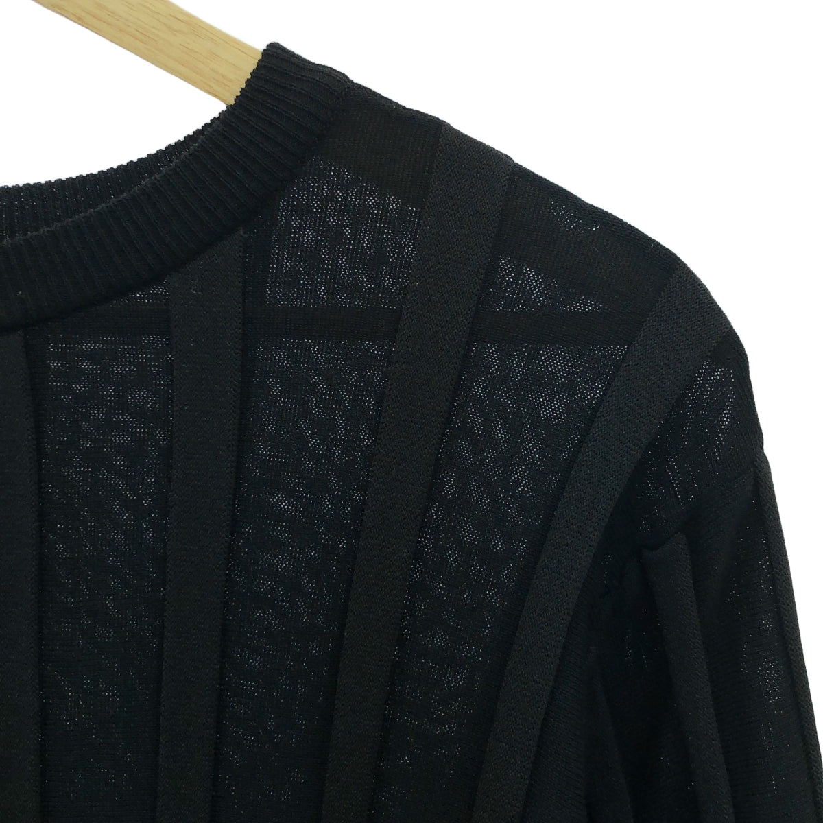 【美品】  ZUCCa / ズッカ | ストライプ プリーツ ニット カーディガン | M | ブラック | レディース